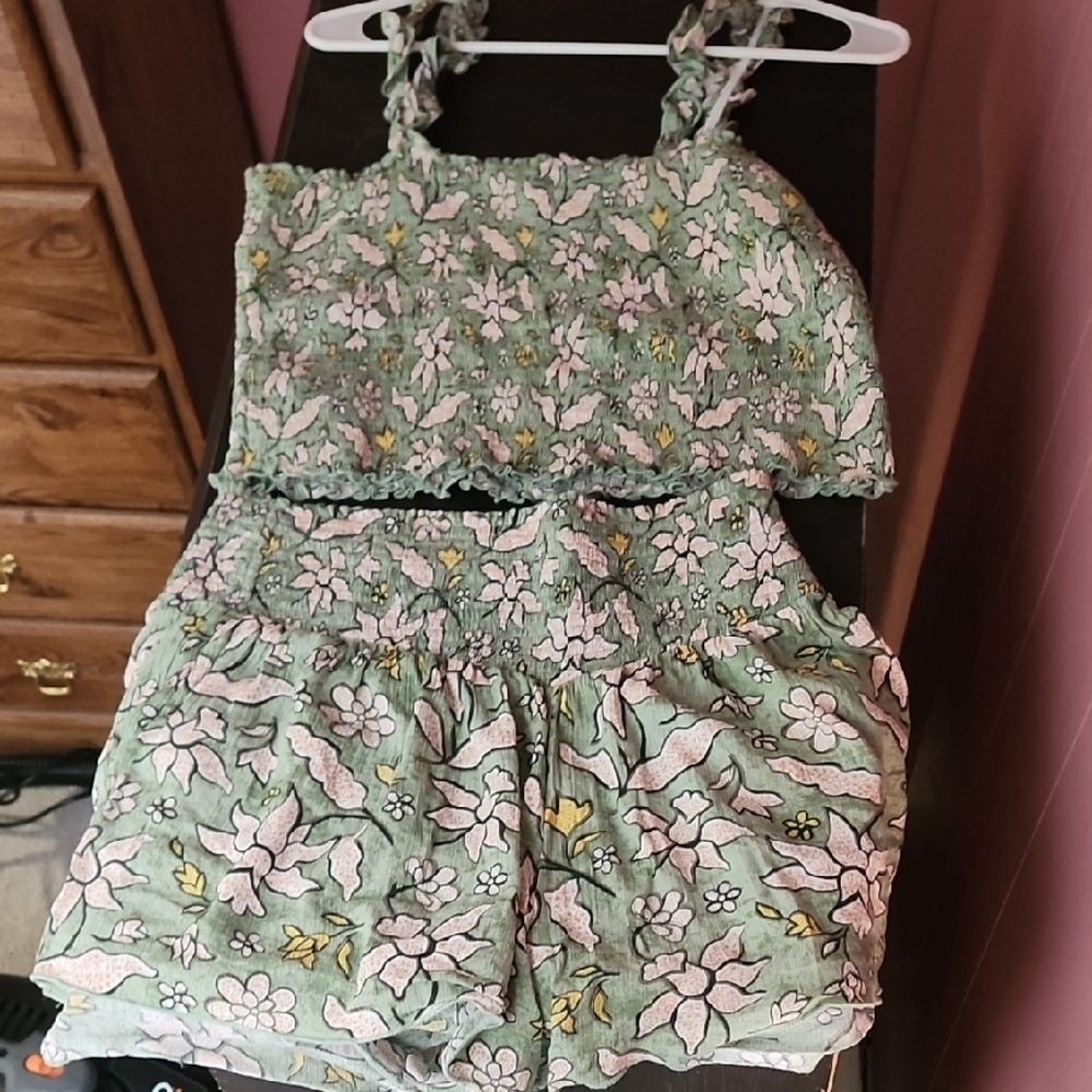American Eagle Outfitters Green and Pink Floral Crop Top